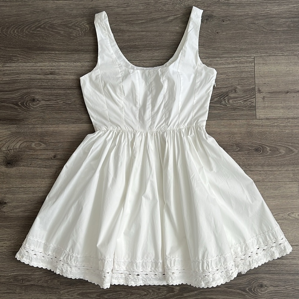 J.CREW Fit & Flare Mini Dress Size 4 Rick Rack Trim White Cottagecore Coquette